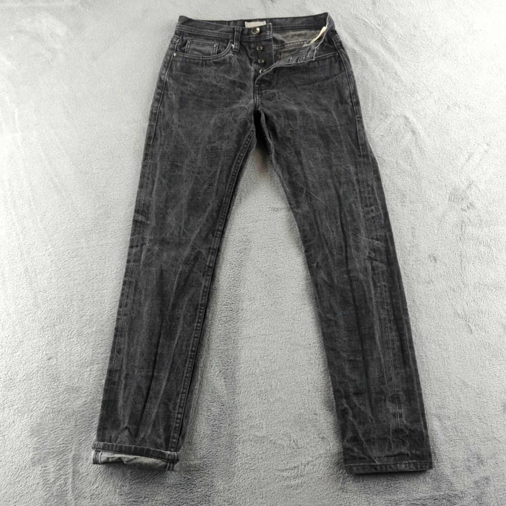 Unbranded UB204 Jeans Mens 29x32* Black Selvedge Denim Tapered Fit Button Fly